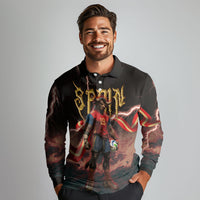 Spain Football Long Sleeve Polo Shirt Spanish Pride Bull Mascot Gothic Metal Lightning Storm