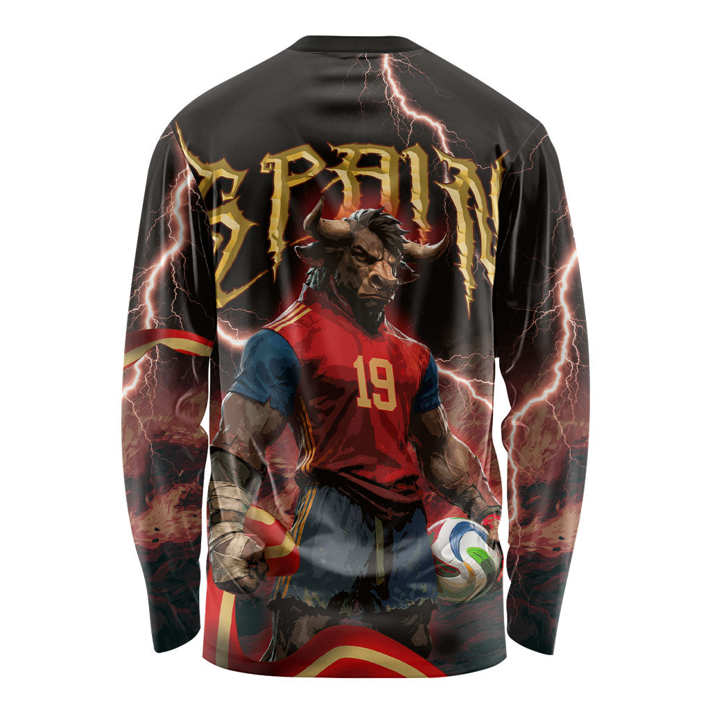 Spain Football Long Sleeve Shirt Spanish Pride Bull Mascot Gothic Metal Lightning Storm