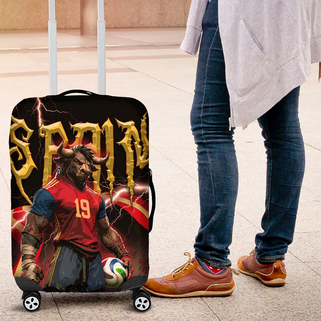 Spain Football Luggage Cover Spanish Pride Bull Mascot Gothic Metal Lightning Storm