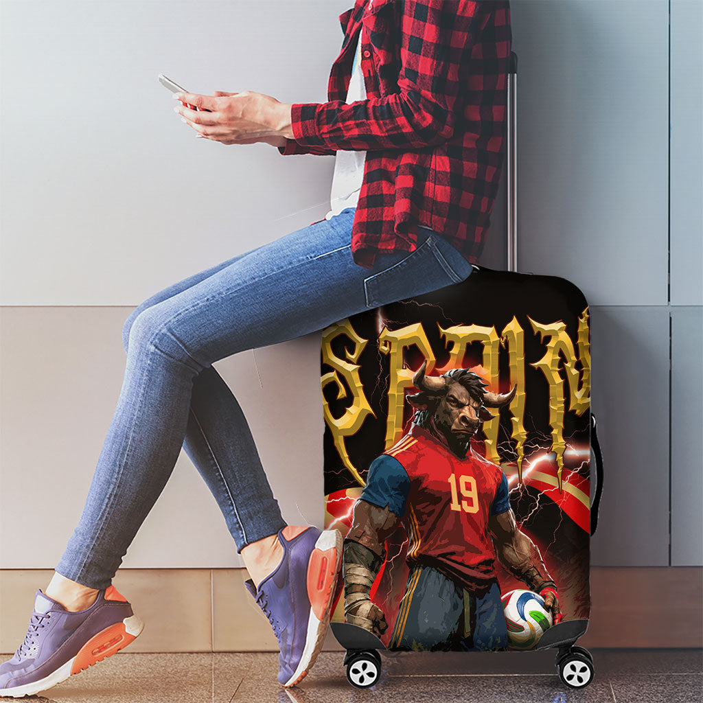Spain Football Luggage Cover Spanish Pride Bull Mascot Gothic Metal Lightning Storm