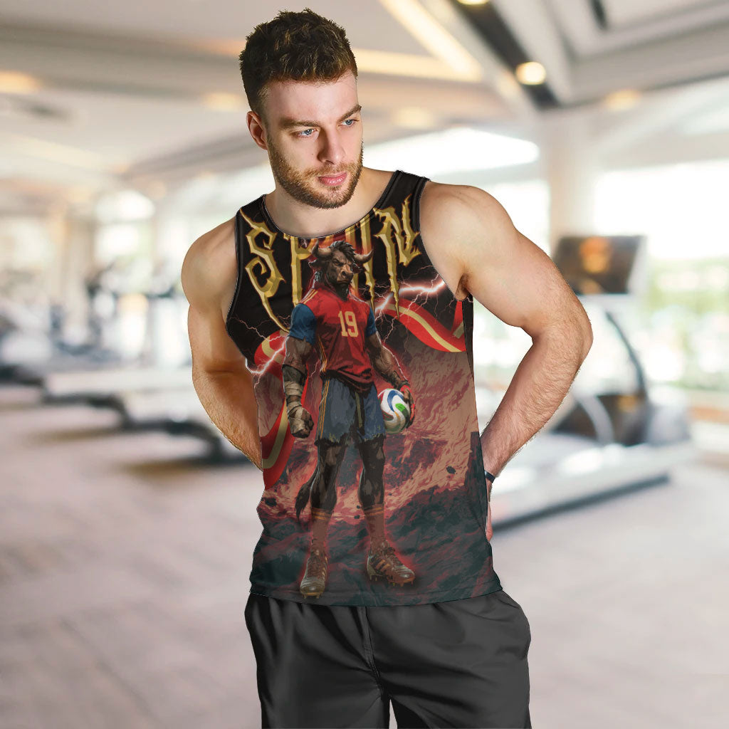 Spain Football Men Tank Top Spanish Pride Bull Mascot Gothic Metal Lightning Storm