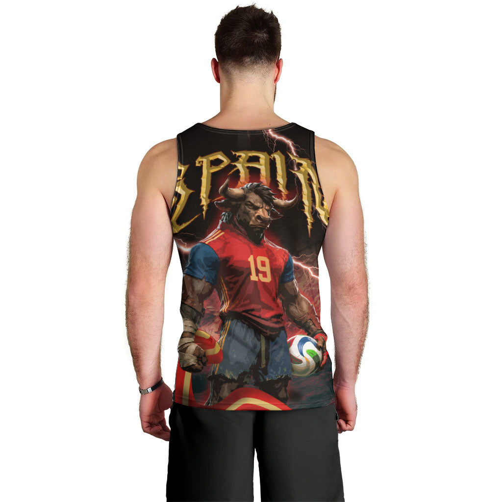 Spain Football Men Tank Top Spanish Pride Bull Mascot Gothic Metal Lightning Storm