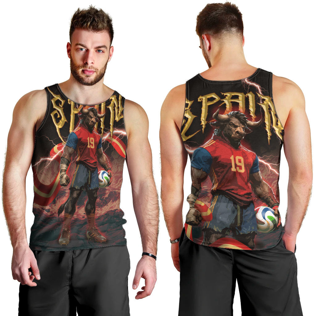 Spain Football Men Tank Top Spanish Pride Bull Mascot Gothic Metal Lightning Storm