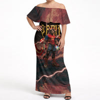 Spain Football Off Shoulder Maxi Dress Spanish Pride Bull Mascot Gothic Metal Lightning Storm