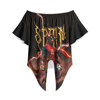 Spain Football Off Shoulder Wrap Waist Top Spanish Pride Bull Mascot Gothic Metal Lightning Storm