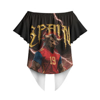 Spain Football Off Shoulder Wrap Waist Top Spanish Pride Bull Mascot Gothic Metal Lightning Storm