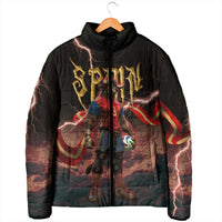 Spain Football Padded Jacket Spanish Pride Bull Mascot Gothic Metal Lightning Storm