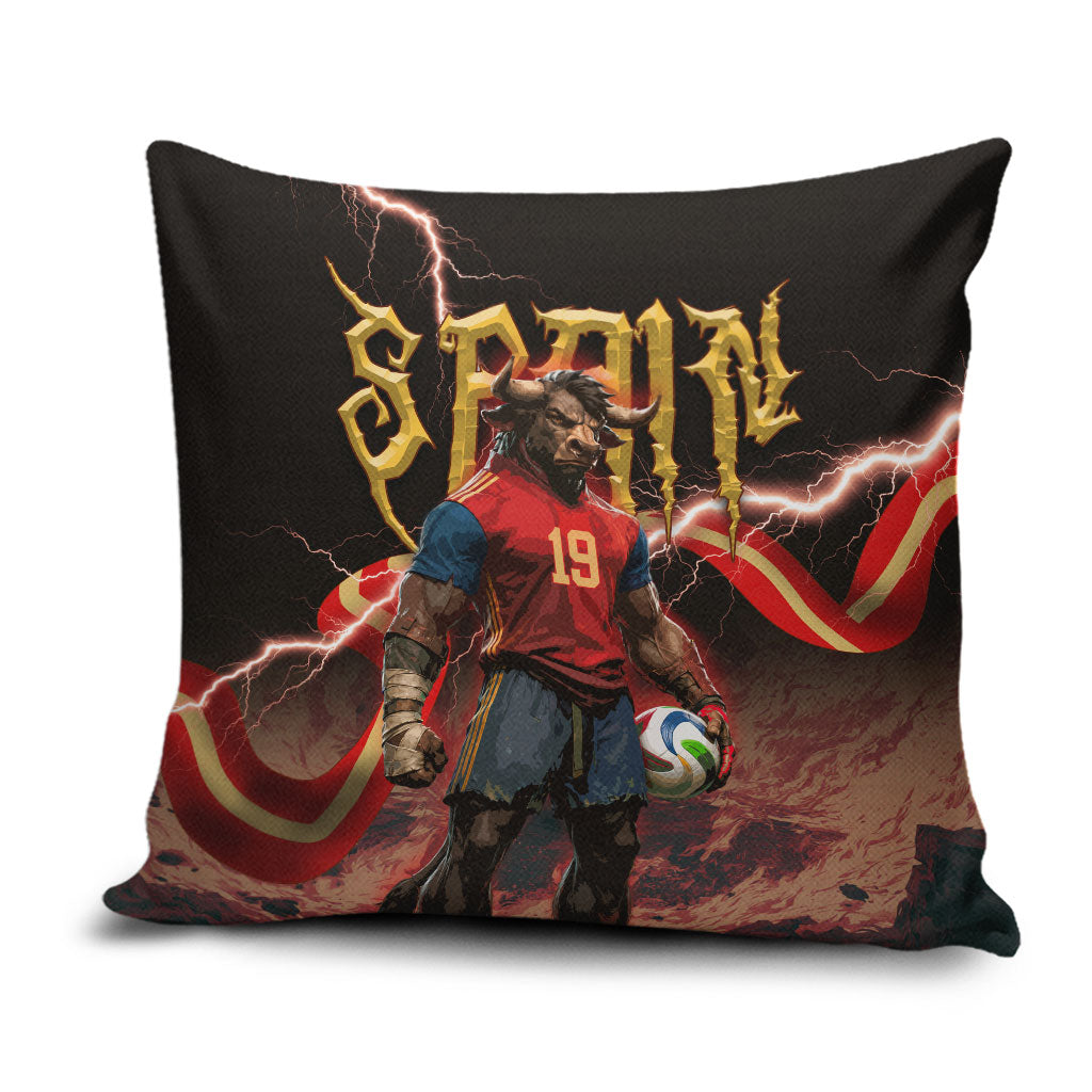 Spain Football Pillow Cover Spanish Pride Bull Mascot Gothic Metal Lightning Storm