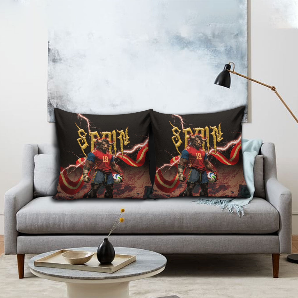 Spain Football Pillow Cover Spanish Pride Bull Mascot Gothic Metal Lightning Storm