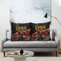 Spain Football Pillow Cover Spanish Pride Bull Mascot Gothic Metal Lightning Storm