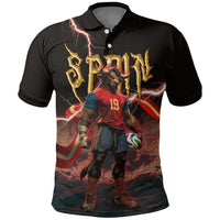 Spain Football Polo Shirt Spanish Pride Bull Mascot Gothic Metal Lightning Storm