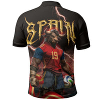 Spain Football Polo Shirt Spanish Pride Bull Mascot Gothic Metal Lightning Storm