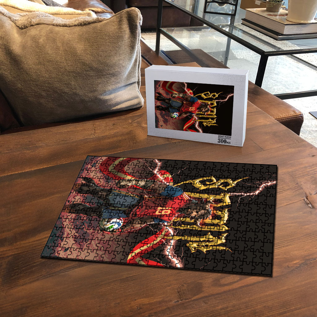 Spain Football Puzzle Spanish Pride Bull Mascot Gothic Metal Lightning Storm