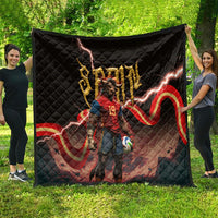 Spain Football Quilt Spanish Pride Bull Mascot Gothic Metal Lightning Storm