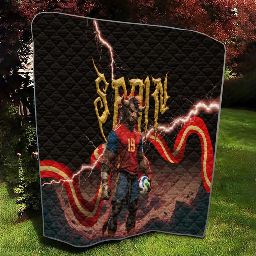 Spain Football Quilt Spanish Pride Bull Mascot Gothic Metal Lightning Storm
