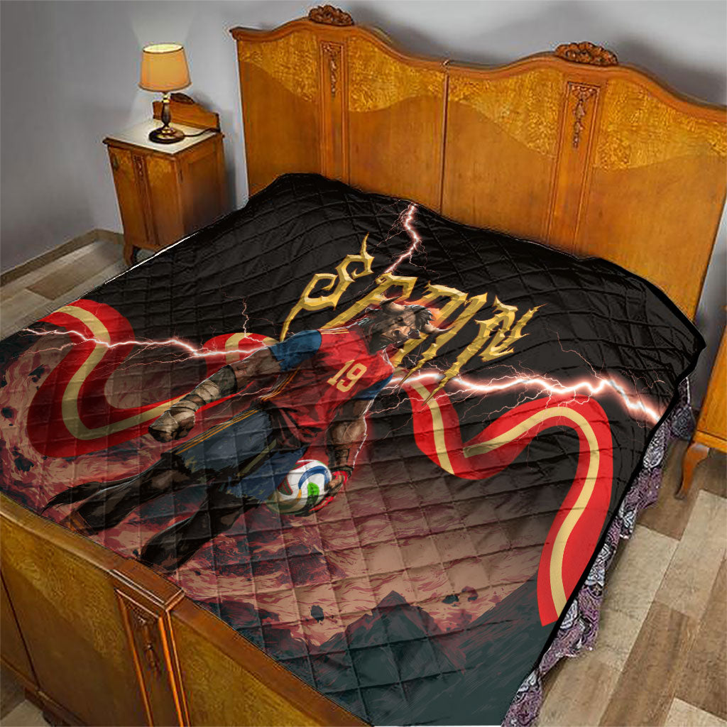 Spain Football Quilt Spanish Pride Bull Mascot Gothic Metal Lightning Storm