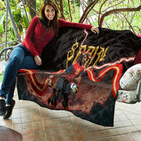 Spain Football Quilt Spanish Pride Bull Mascot Gothic Metal Lightning Storm