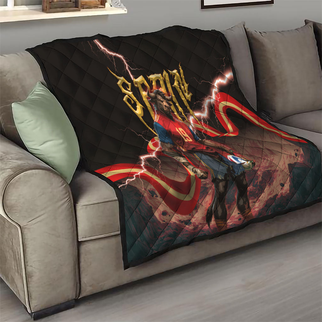 Spain Football Quilt Spanish Pride Bull Mascot Gothic Metal Lightning Storm