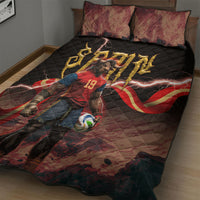 Spain Football Quilt Bed Set Spanish Pride Bull Mascot Gothic Metal Lightning Storm