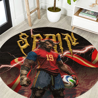 Spain Football Round Carpet Spanish Pride Bull Mascot Gothic Metal Lightning Storm