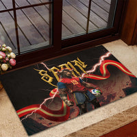 Spain Football Rubber Doormat Spanish Pride Bull Mascot Gothic Metal Lightning Storm