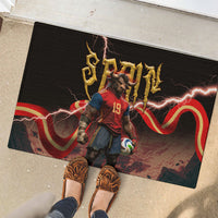 Spain Football Rubber Doormat Spanish Pride Bull Mascot Gothic Metal Lightning Storm