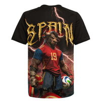 Spain Football Rugby Jersey Spanish Pride Bull Mascot Gothic Metal Lightning Storm