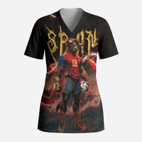 Spain Football Scrub Top Spanish Pride Bull Mascot Gothic Metal Lightning Storm
