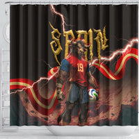 Spain Football Shower Curtain Spanish Pride Bull Mascot Gothic Metal Lightning Storm