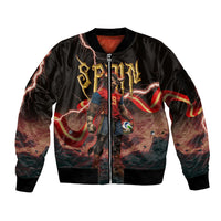 Spain Football Sleeve Zip Bomber Jacket Spanish Pride Bull Mascot Gothic Metal Lightning Storm