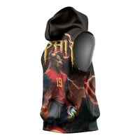 Spain Football Sleeveless Hoodie Spanish Pride Bull Mascot Gothic Metal Lightning Storm