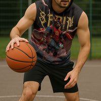 Spain Football Sleeveless Hoodie Spanish Pride Bull Mascot Gothic Metal Lightning Storm