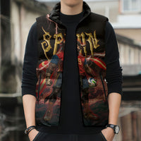 Spain Football Sleeveless Puffer Jacket Spanish Pride Bull Mascot Gothic Metal Lightning Storm