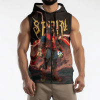 Spain Football Sleeveless Zip Hoodie Spanish Pride Bull Mascot Gothic Metal Lightning Storm