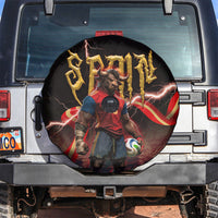 Spain Football Spare Tire Cover Spanish Pride Bull Mascot Gothic Metal Lightning Storm