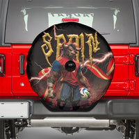 Spain Football Spare Tire Cover Spanish Pride Bull Mascot Gothic Metal Lightning Storm