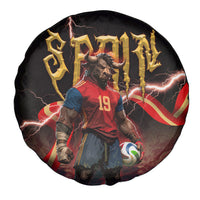 Spain Football Spare Tire Cover Spanish Pride Bull Mascot Gothic Metal Lightning Storm