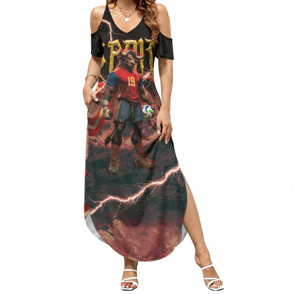 Spain Football Summer Maxi Dress Spanish Pride Bull Mascot Gothic Metal Lightning Storm