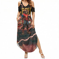 Spain Football Summer Maxi Dress Spanish Pride Bull Mascot Gothic Metal Lightning Storm