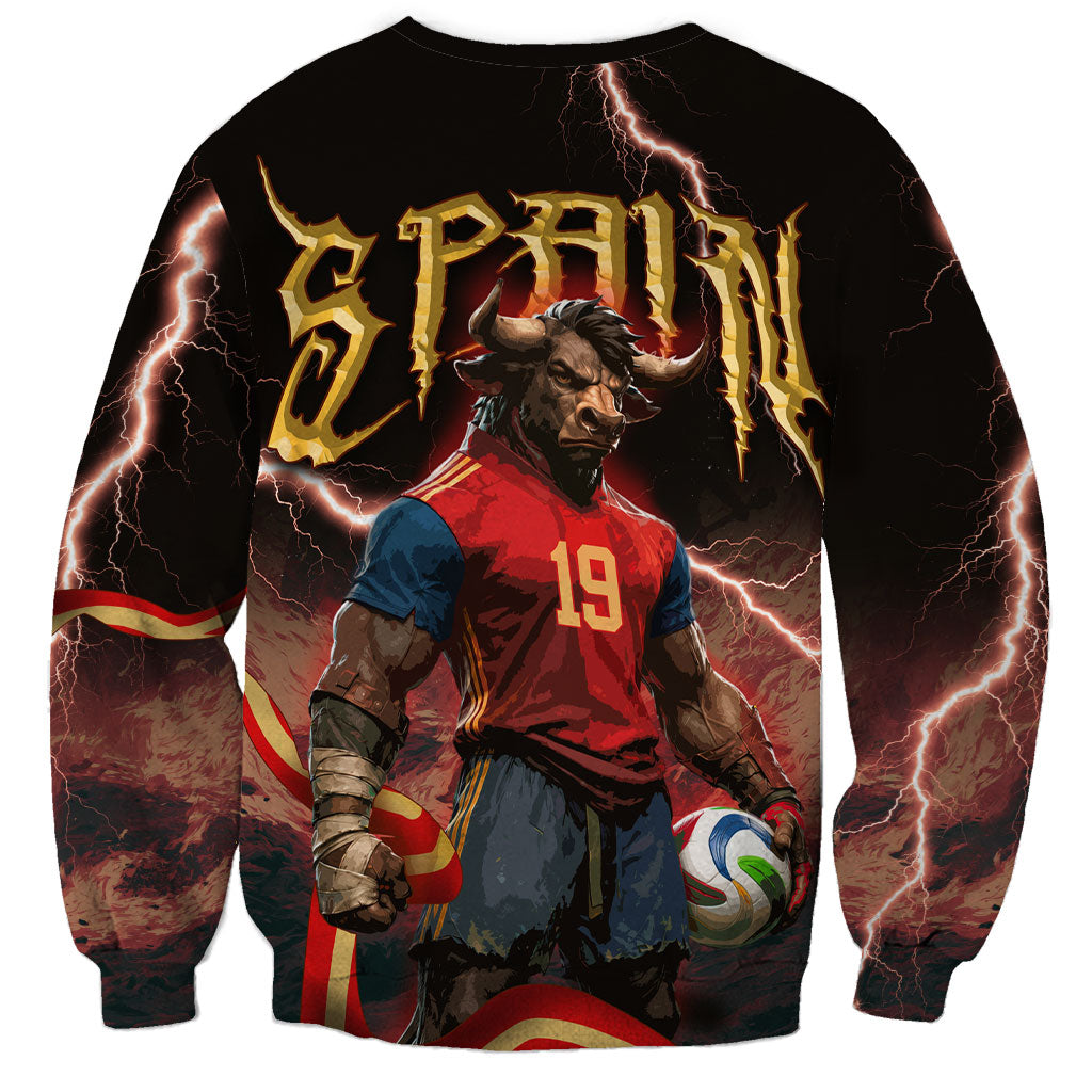 Spain Football Sweatshirt Spanish Pride Bull Mascot Gothic Metal Lightning Storm