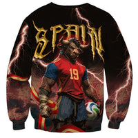Spain Football Sweatshirt Spanish Pride Bull Mascot Gothic Metal Lightning Storm