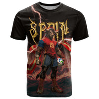 Spain Football T Shirt Spanish Pride Bull Mascot Gothic Metal Lightning Storm