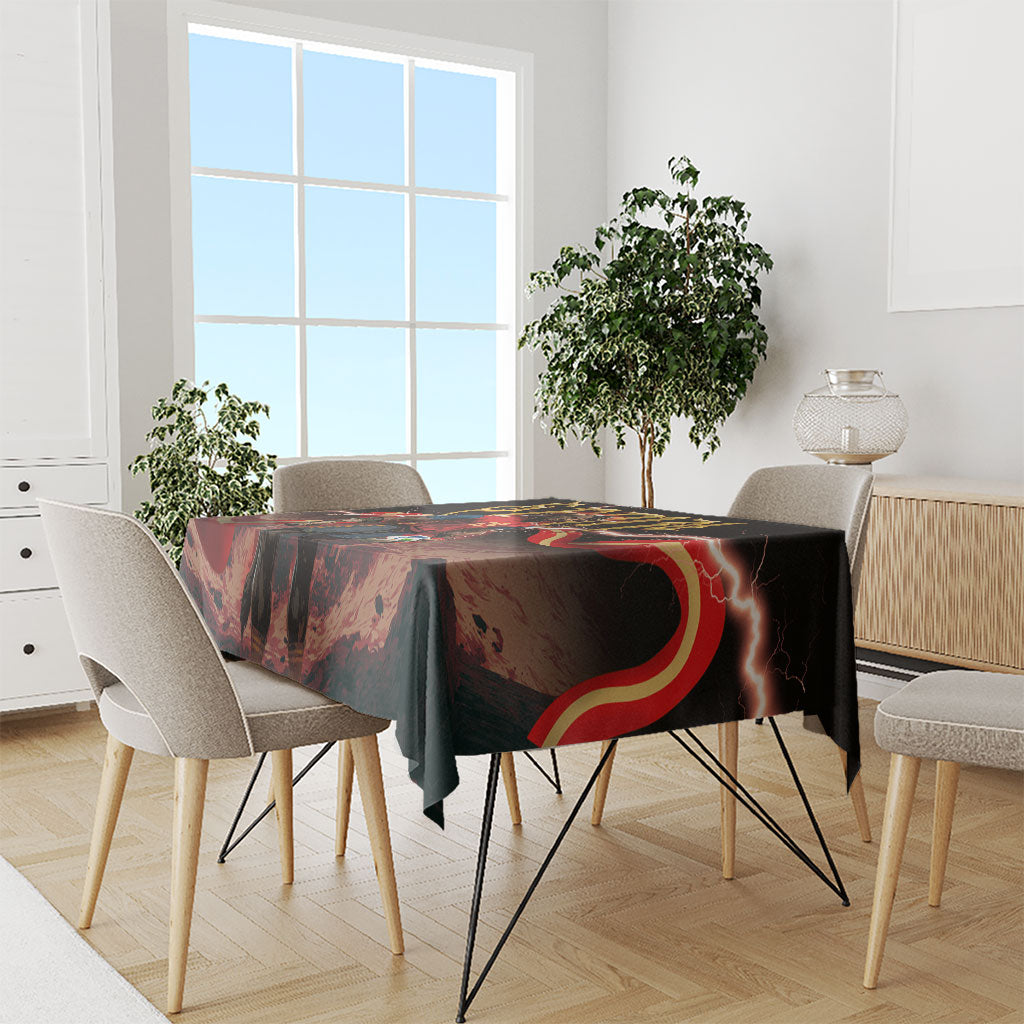 Spain Football Tablecloth Spanish Pride Bull Mascot Gothic Metal Lightning Storm