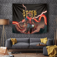 Spain Football Tapestry Spanish Pride Bull Mascot Gothic Metal Lightning Storm