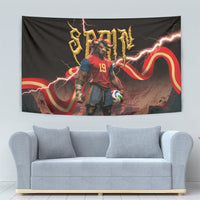 Spain Football Tapestry Spanish Pride Bull Mascot Gothic Metal Lightning Storm