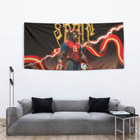 Spain Football Tapestry Spanish Pride Bull Mascot Gothic Metal Lightning Storm