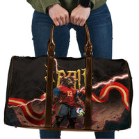 Spain Football Travel Bag Spanish Pride Bull Mascot Gothic Metal Lightning Storm