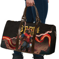 Spain Football Travel Bag Spanish Pride Bull Mascot Gothic Metal Lightning Storm