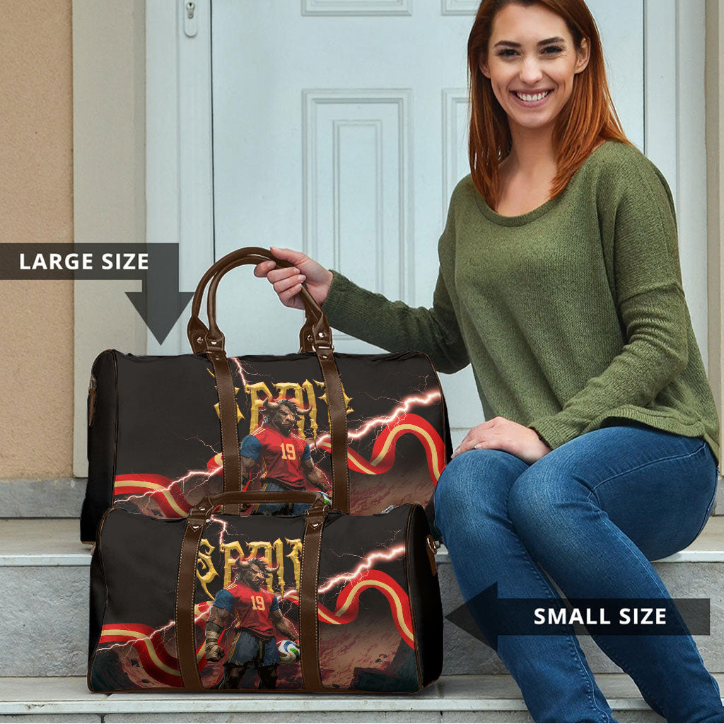 Spain Football Travel Bag Spanish Pride Bull Mascot Gothic Metal Lightning Storm