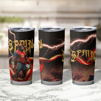 Spain Football Tumbler Cup Spanish Pride Bull Mascot Gothic Metal Lightning Storm